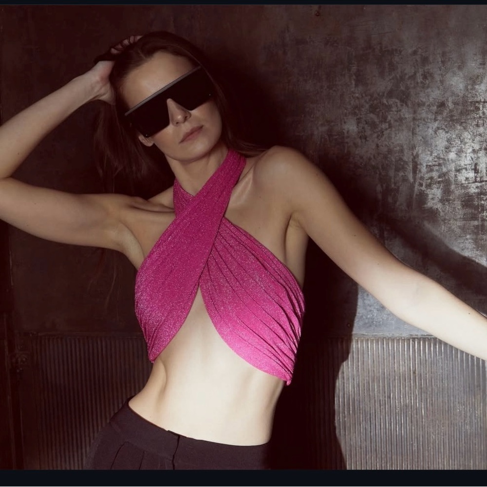 Vibrant Pink Cross-Front Crop Top